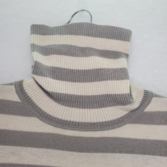 sz 42 Purotatto Silk Cashmere Knit Turtleneck Stripes Italy Italian Taupe Cream - Picture 10 of 12